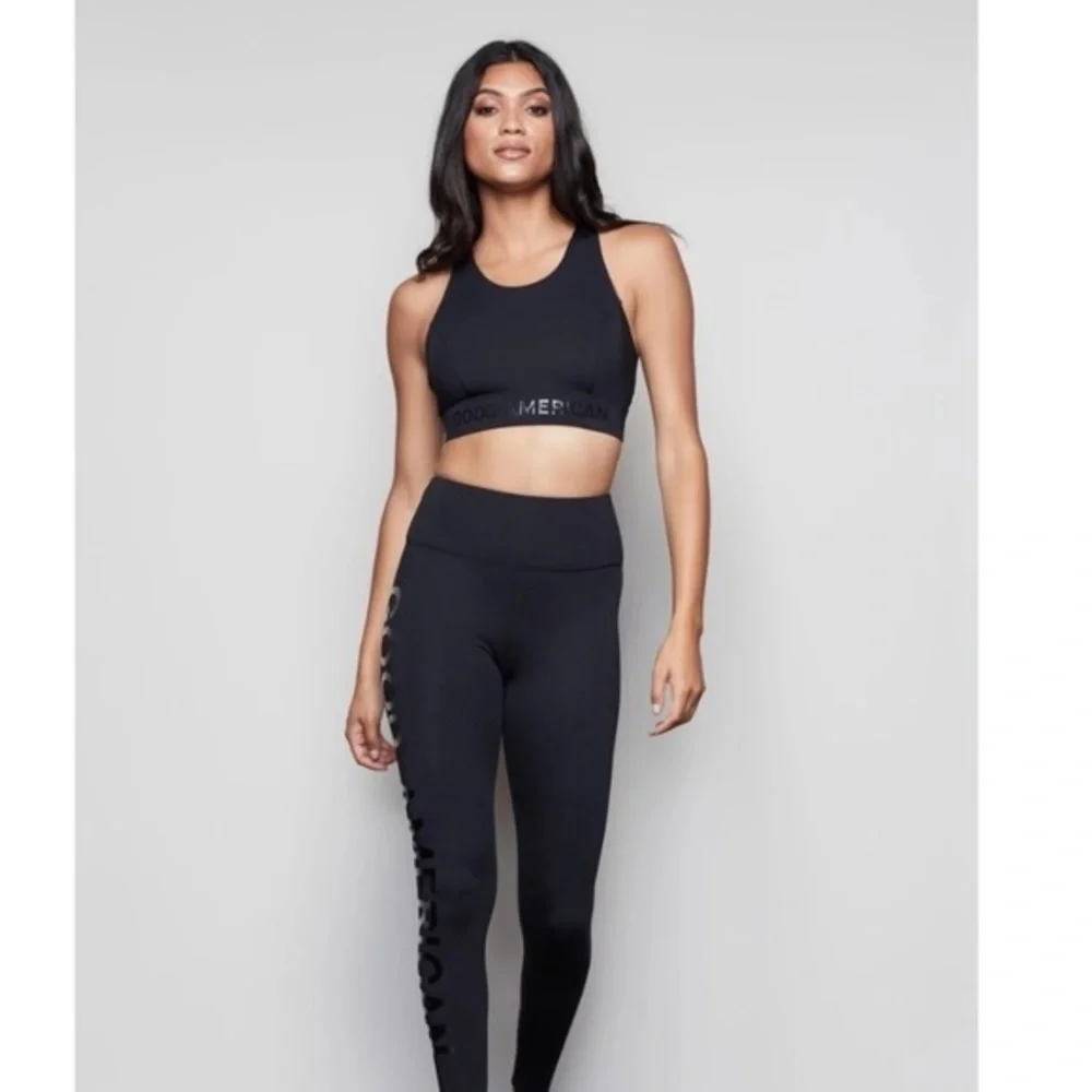 Good American The Core Power Black Racerback Sports Bra Womens 4 Fitness Gym 🌹 - Picture 2 of 6